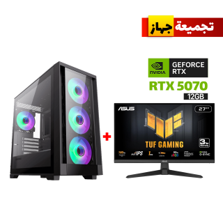 Gaming PC i5-14400F Processor, MSI BOMBER B760 WIFI D5 Motherboard, 32GB RAM DDR5, 1TB SSD NVME, RTX 5070 12GB VGA, 850 WATT PSU, AZZA L240 Liquid Cooler ,GameMax Defender TG Mid Tower  Case, Windows 11 Pro (License) + Asus TUF Gaming 27" FHD Monitor 