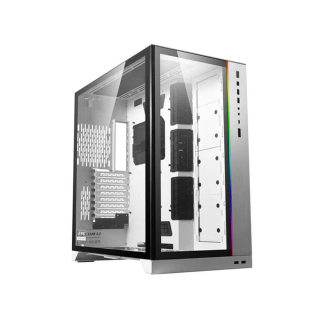 LIAN LI O11 Dynamic XL ROG Certified Tempered Glass Side & Front Panel + RGB Lighting Front Panel Case - White