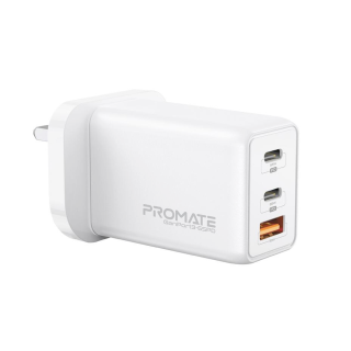 Promate 65W Power Delivery GaNFast Charging Adaptor UK Plug -Charge From Earbuds to Macbook Pro 16