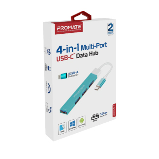 Promate 4 In 1 Multi-Port USB-C Data Hub Blue