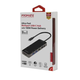 Promate Prime Hub Pro Ultra-Fast Multiport 11-in-1 USB-C Hub with 100W Power Delivery