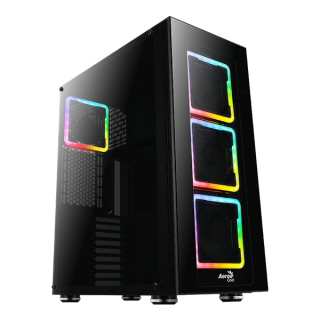 AeroCool Tor Pro Full Tower Full Tempered Glass Front & Side Panel Case with 4 ARGB Fans - Black