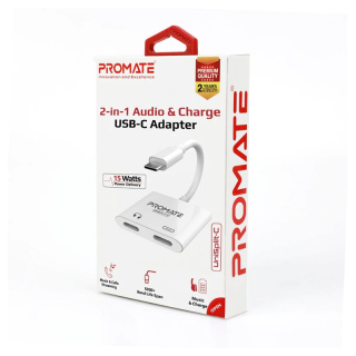 Promate 2-in-1 Audio & Charge USB-C Adapter